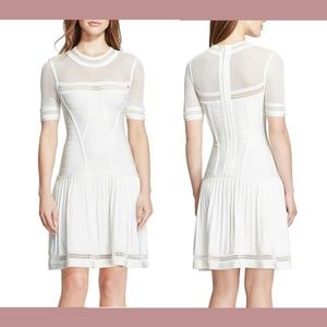 NEW $1690 HERVE‎ LEGER [SZ Small ] Mesh Yoke Flared Dress in Off White #M261